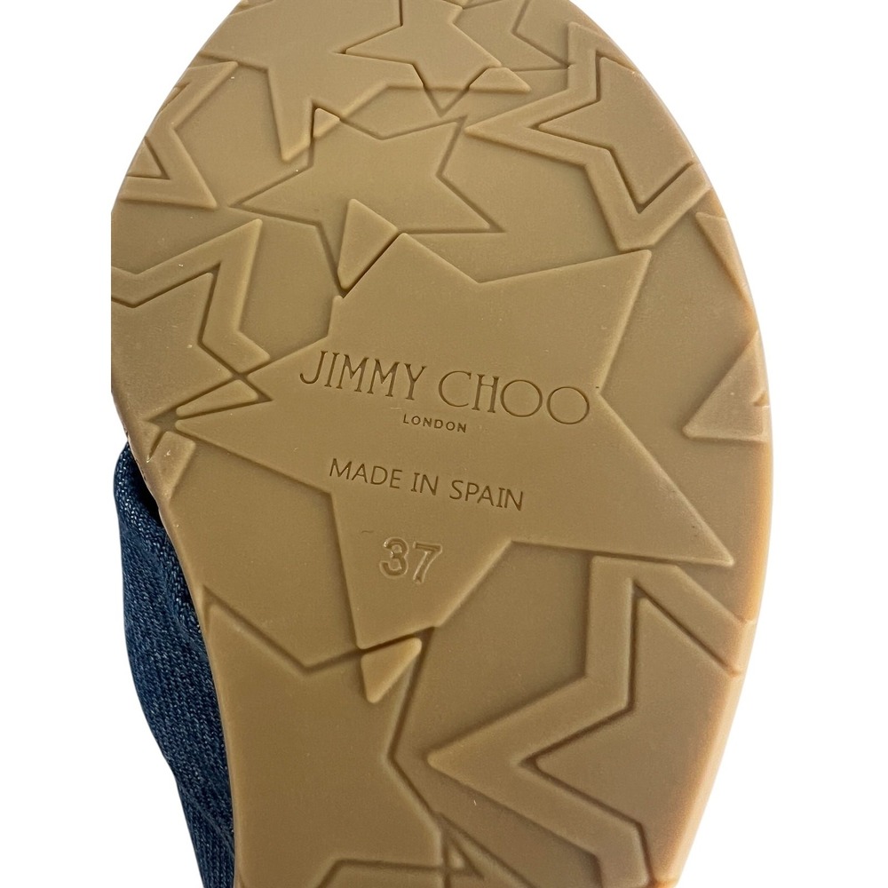 Jimmy Choo Avenue 110 Denim Wedge Sandals Knotted Upper 37 - Picture 15 of 16